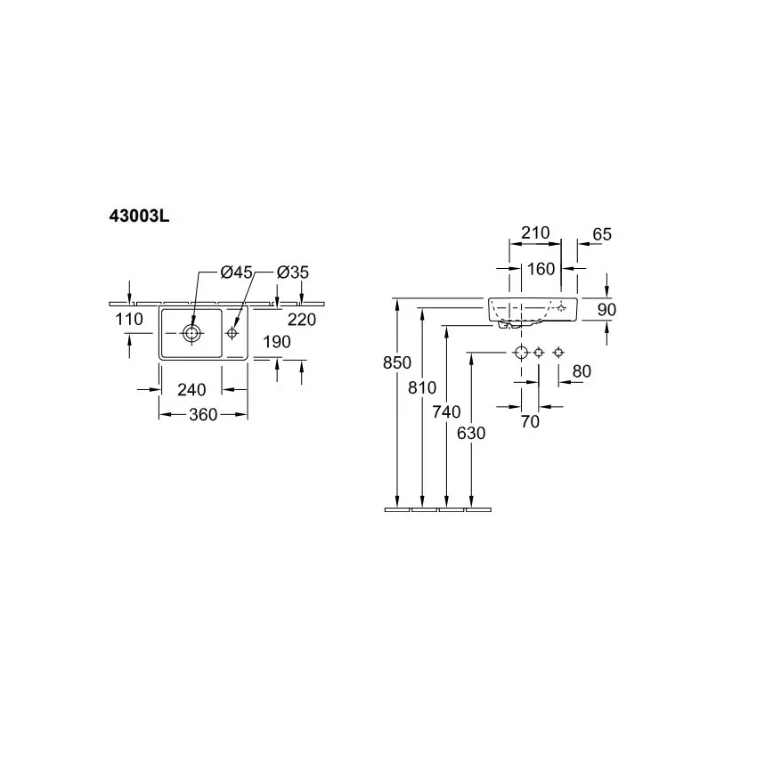 Villeroy & Boch 43003L01 - Sienas piestiprināma izlietne AVENTO 36x22 cm keramika/balta