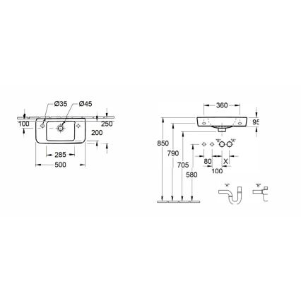 Villeroy & Boch 4342L501 - Sienas uzstādāma izlietne O.NOVO 50x25 cm keramika/balta