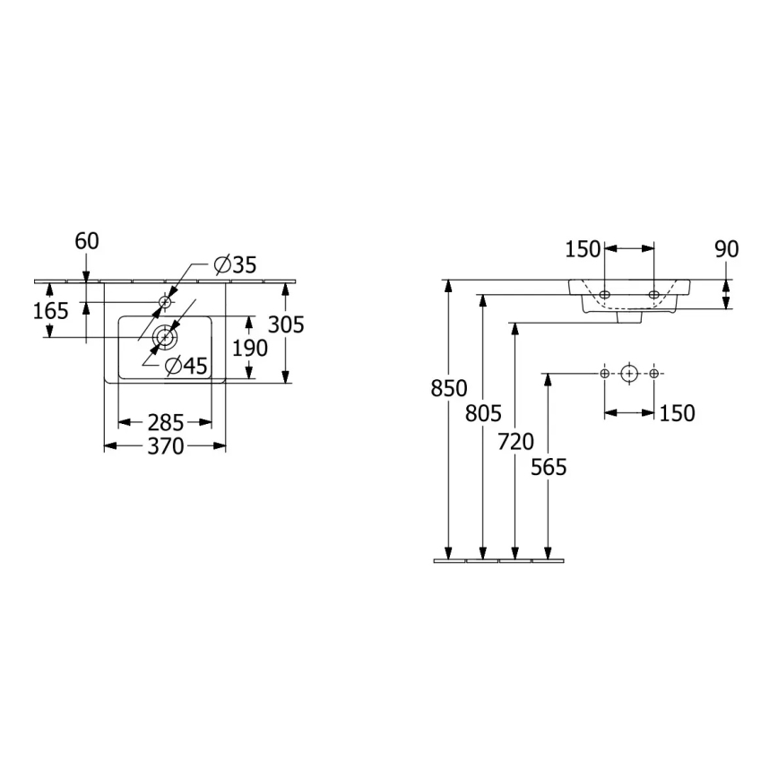 Villeroy & Boch 43703701 - Pie sienas piestiprināma izlietne SUBWAY 37x30,5 cm keramika/balta
