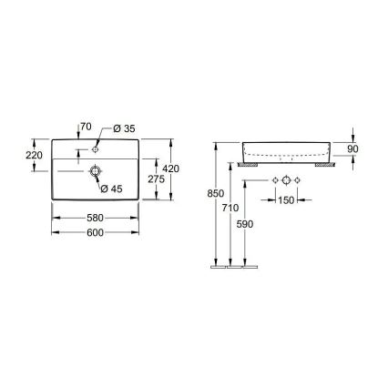 Villeroy & Boch 4A076001 - Uz virsmas uzstādāma izlietne MEMENTO 60x42 cm keramika/balta