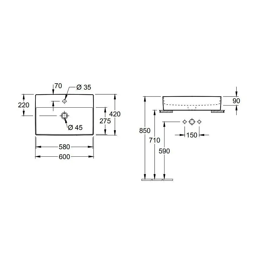 Villeroy & Boch 4A076001 - Uz virsmas uzstādāma izlietne MEMENTO 60x42 cm keramika/balta