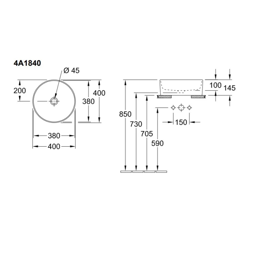 Villeroy & Boch 4A184001 - COLLARO uz virsmas montējamā izlietne Ø 40 cm, keramika, balta
