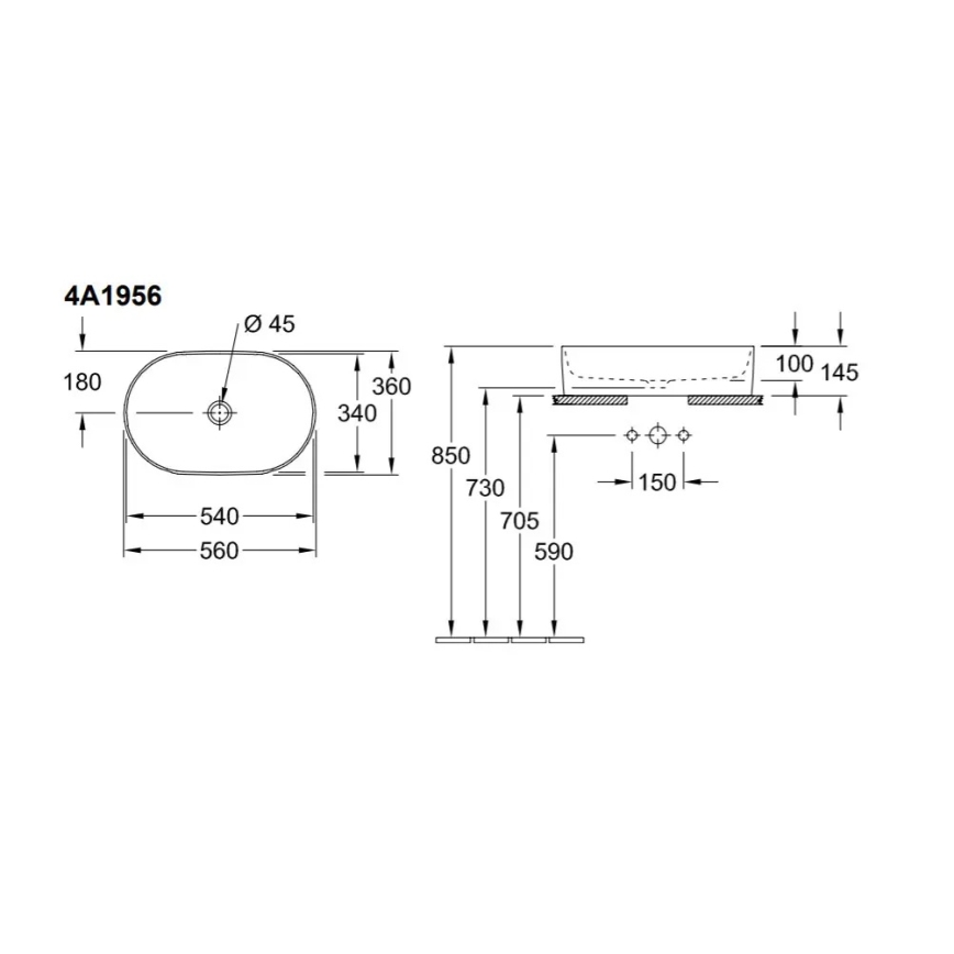 Villeroy & Boch 4A195601 - COLLARO uz virsmas uzstādāma keramiska izlietne 56x36 cm, balta