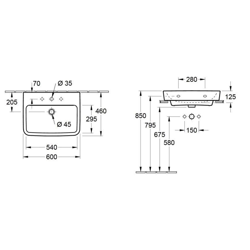 Villeroy & Boch 4A416G01 - Piekaramā izlietne O.NOVO 60x46 cm keramika/balta