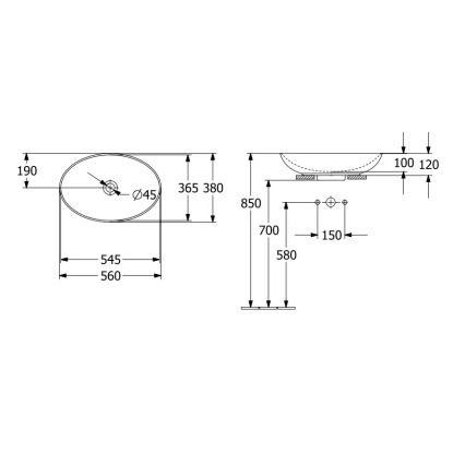 Villeroy & Boch 4A4701R1 - Uz virsmas uzstādāma izlietne LOOP&FRIENDS 56x38 cm keramika/balta