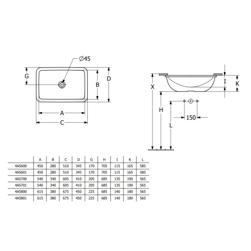 Villeroy & Boch 4A5601R1 - Iebūvējamā izlietne LOOP&FRIENDS 45x28 cm keramika/balta