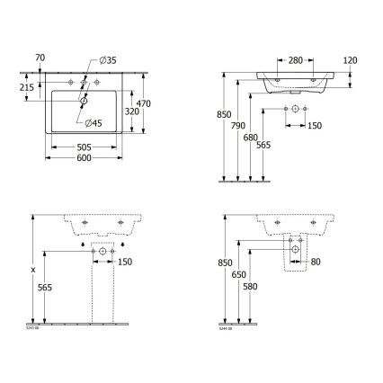 Villeroy & Boch 4A706001 - Sienai piestiprināma izlietne SUBWAY 3.0 60x47 cm keramika/balta
