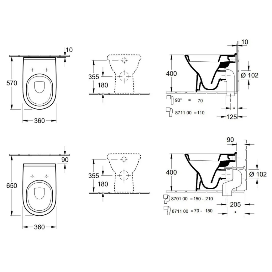 Villeroy & Boch 56571001 - Stāvošais WC O.NOVO keramika/balta