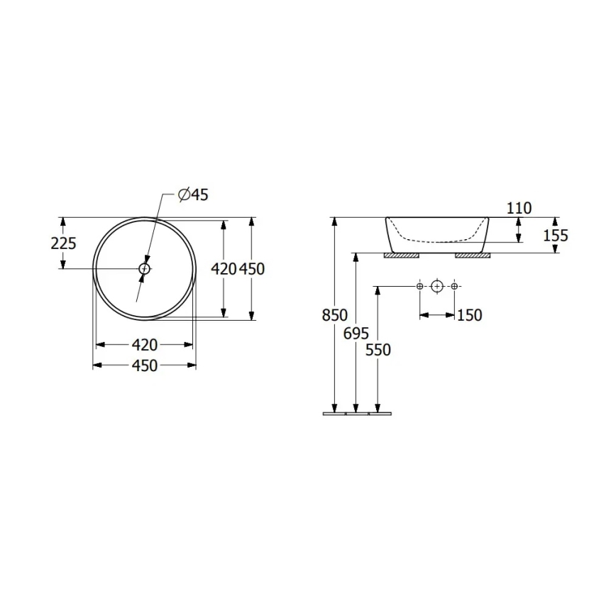 Villeroy & Boch 5A254501 - Uz virsmas uzstādāma izlietne ARCHITECTURA Ø 45 cm keramika/balta