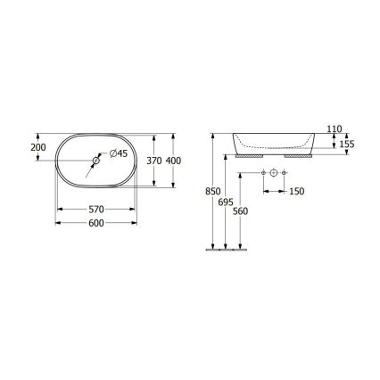 Villeroy & Boch 5A266001 - Virsmā uzstādamā izlietne ARCHITECTURA 60x40 cm keramika/balta