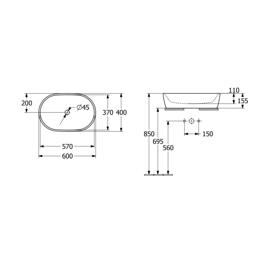 Villeroy & Boch 5A266001 - Virsmā uzstādamā izlietne ARCHITECTURA 60x40 cm keramika/balta