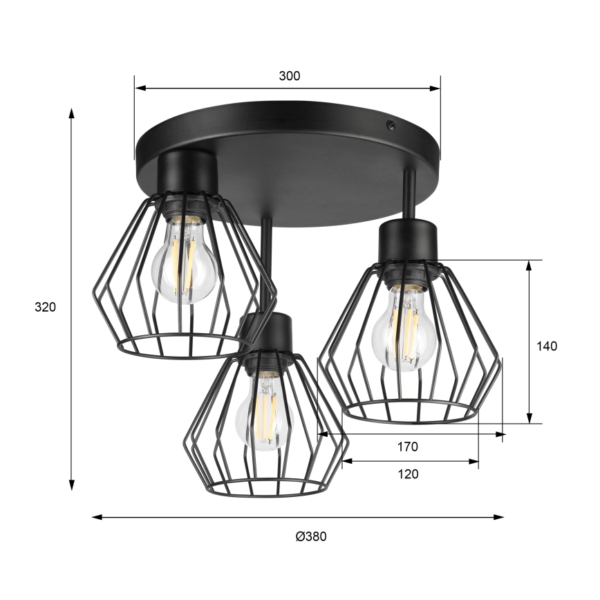 Virsapmetuma lustra AUDREY 3xE27/60W/230V melna
