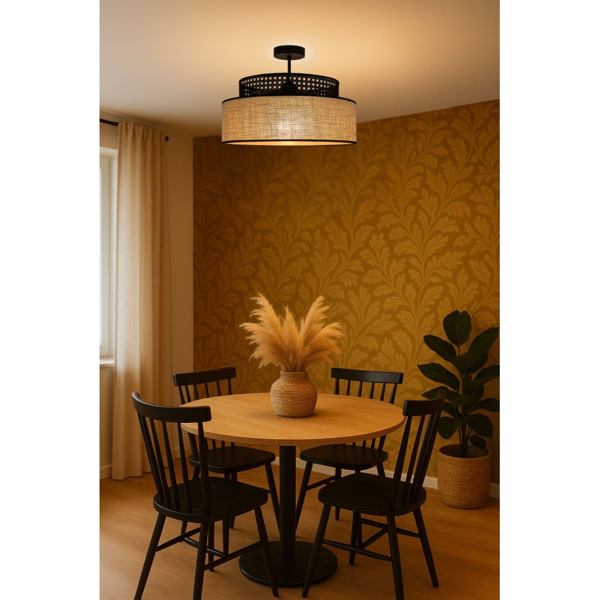 Virsapmetuma lustra BOHO 1xE27/60W/230V melna/rotanga