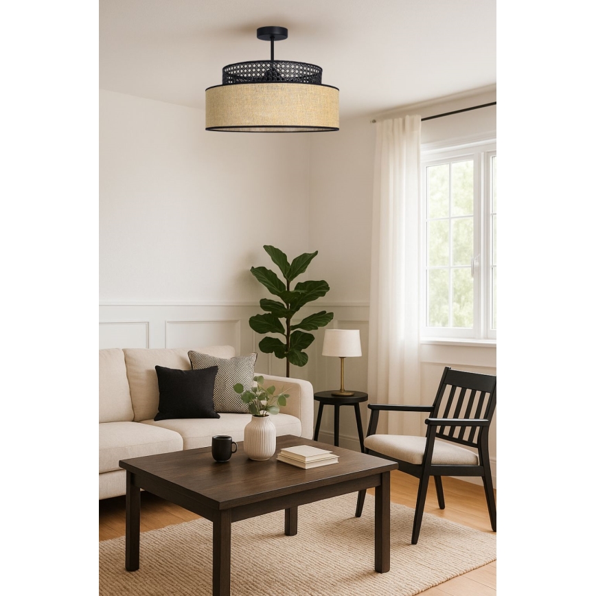 Virsapmetuma lustra BOHO 1xE27/60W/230V melna/rotanga