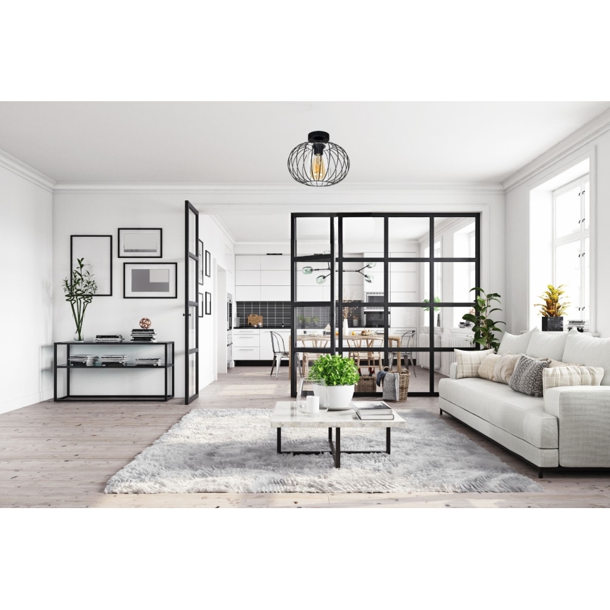 Virsapmetuma lustra CORRINI 1xE27/60W/230V d. 25 cm melna/caurspīdīga