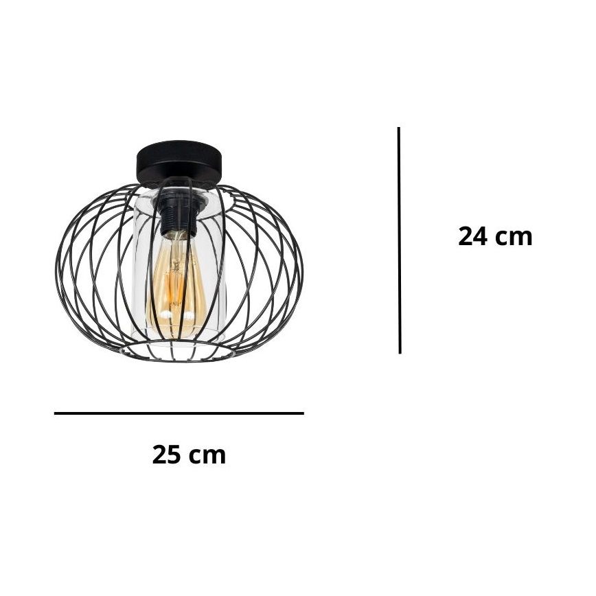 Virsapmetuma lustra CORRINI 1xE27/60W/230V d. 25 cm melna/caurspīdīga