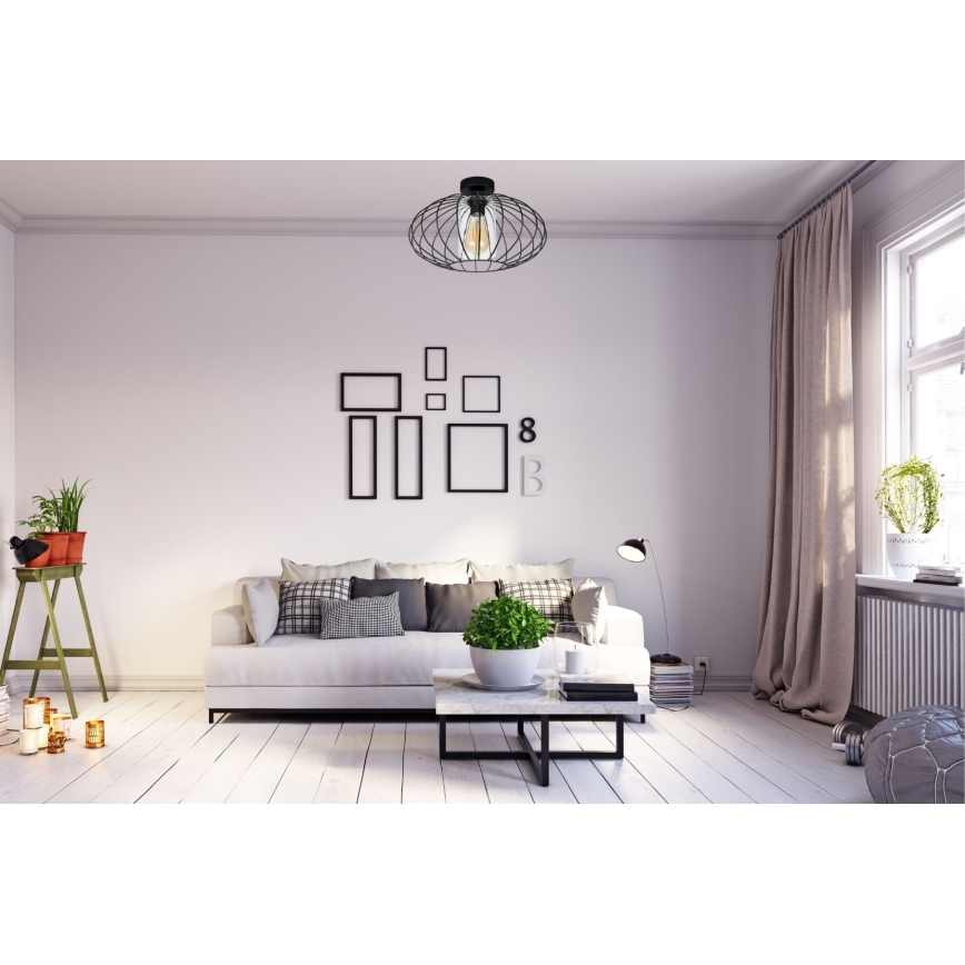 Virsapmetuma lustra CORRINI 1xE27/60W/230V d. 34 cm melna/caurspīdīga