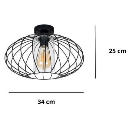 Virsapmetuma lustra CORRINI 1xE27/60W/230V d. 34 cm melna/caurspīdīga