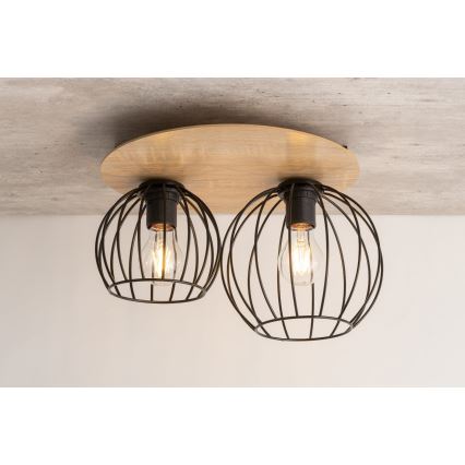 Virsapmetuma lustra CYBER 2xE27/60W/230V koka/melna