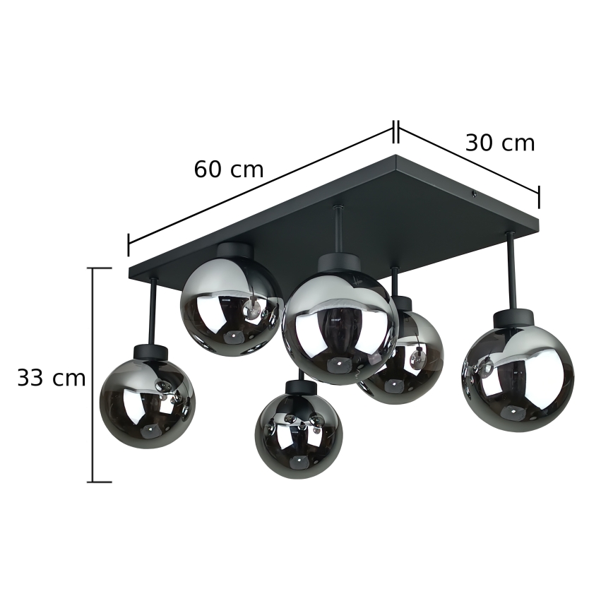 Virsapmetuma lustra DEA 6xE14/60W/230V melna/dūmakains melna