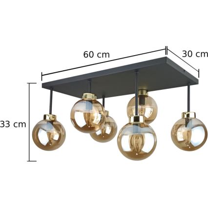 Virsapmetuma lustra DEA 6xE14/60W/230V melna/zelta/dūmakains bēša