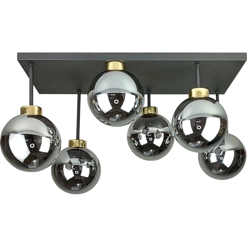 Virsapmetuma lustra DEA 6xE14/60W/230V melna/zelta/dūmakains melna