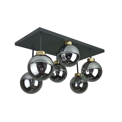 Virsapmetuma lustra DEA 6xE14/60W/230V melna/zelta/dūmakains melna