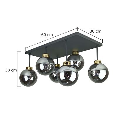 Virsapmetuma lustra DEA 6xE14/60W/230V melna/zelta/dūmakains melna