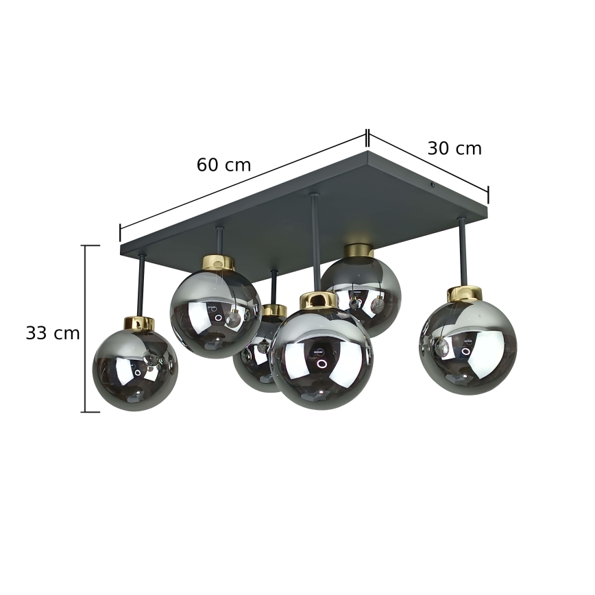 Virsapmetuma lustra DEA 6xE14/60W/230V melna/zelta/dūmakains melna