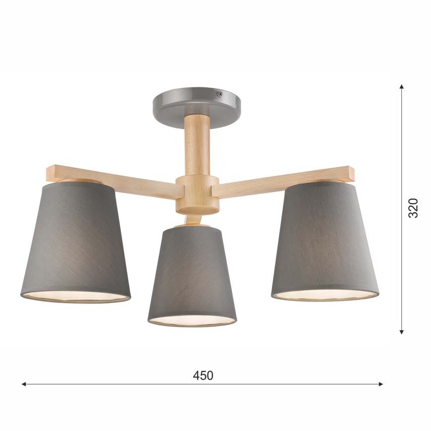 Virsapmetuma lustra ELLIE 3xE27/60W/230V pelēka/dižskābardis