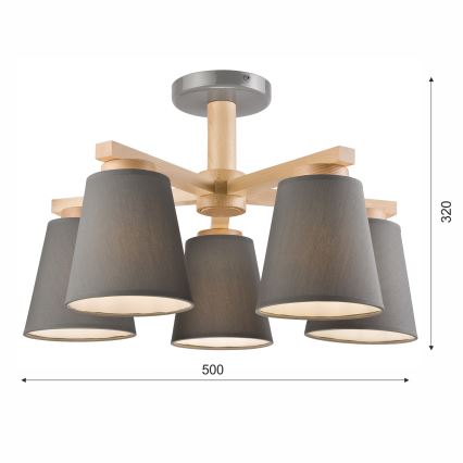Virsapmetuma lustra ELLIE 5xE27/60W/230V pelēka/dižskābardis
