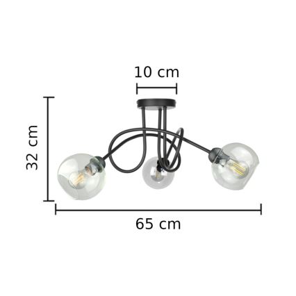Virsapmetuma lustra EVIE 3xE27/60W/230V melna/caurspīdīga