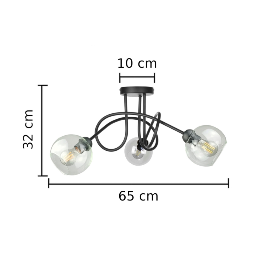 Virsapmetuma lustra EVIE 3xE27/60W/230V melna/caurspīdīga