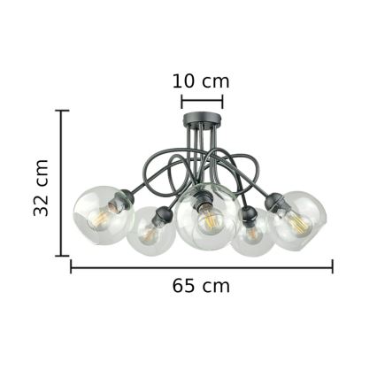 Virsapmetuma lustra EVIE 5xE27/60W/230V antracīta/caurspīdīga
