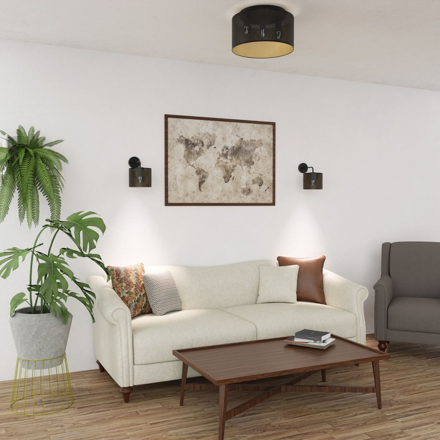 Virsapmetuma lustra LOFT SHADE 3xE27/60W/230V melna/zelta