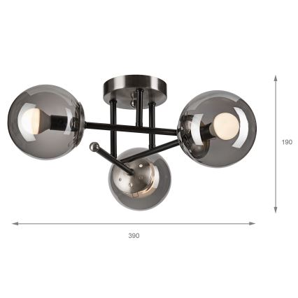 Virsapmetuma lustra MALENA 3xE14/5W/230V melna/dūmakains