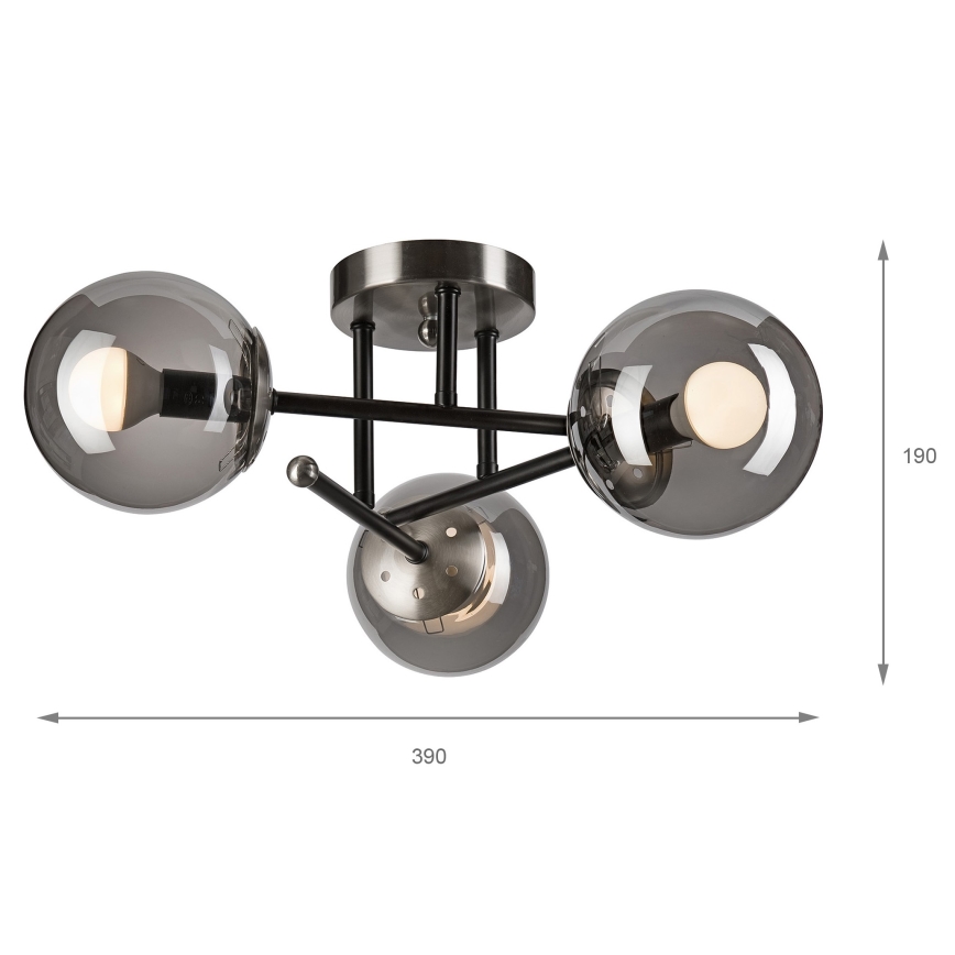 Virsapmetuma lustra MALENA 3xE14/5W/230V melna/dūmakains