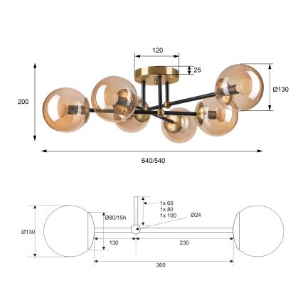 Virsapmetuma lustra MALENA 6xE14/5W/230V zelta/melna/dūmakains bēša