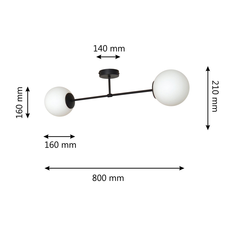 Virsapmetuma lustra MOON 2xE27/15W/230V melna