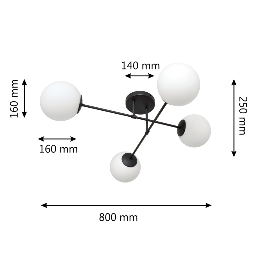 Virsapmetuma lustra MOON 4xE27/15W/230V melna