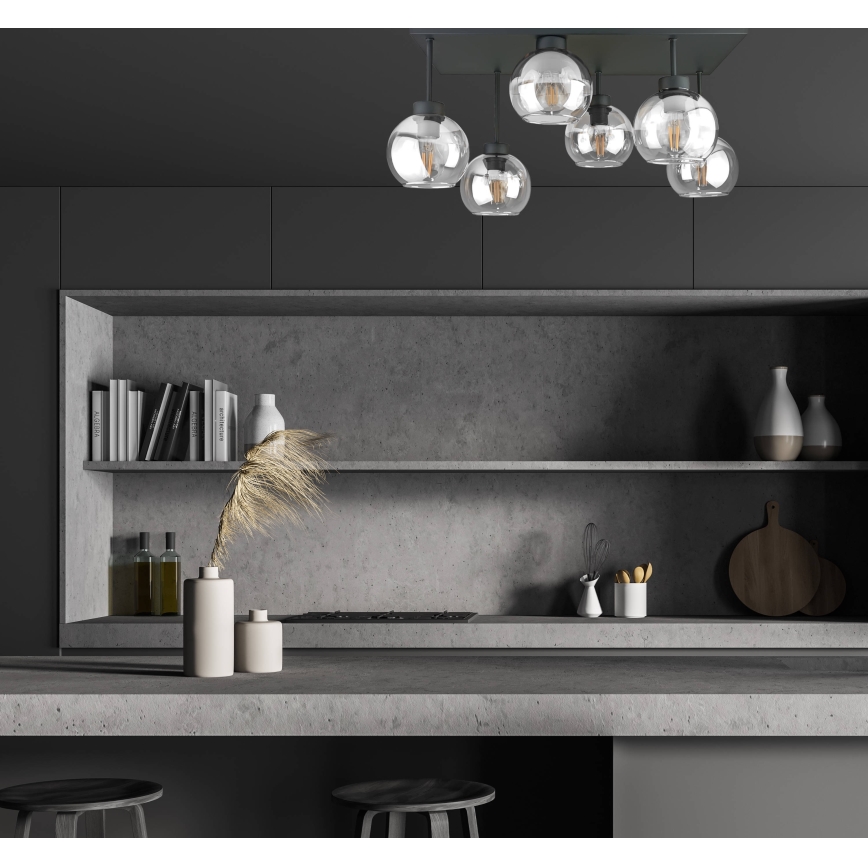 Virsapmetuma lustra NESSA 6xE27/60W/230V melna/caurspīdīga