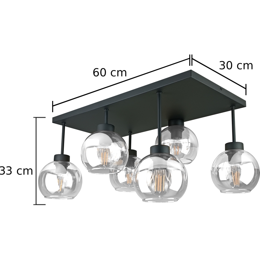 Virsapmetuma lustra NESSA 6xE27/60W/230V melna/caurspīdīga
