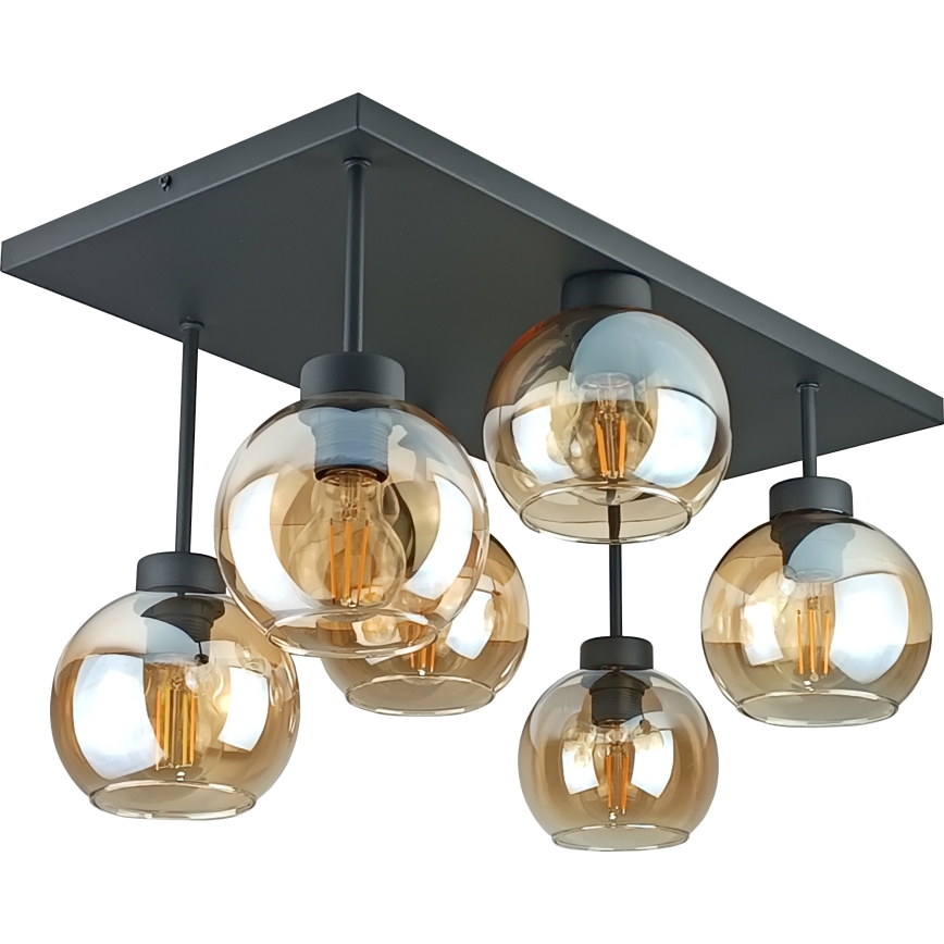 Virsapmetuma lustra NESSA 6xE27/60W/230V melna/dūmakains bēša