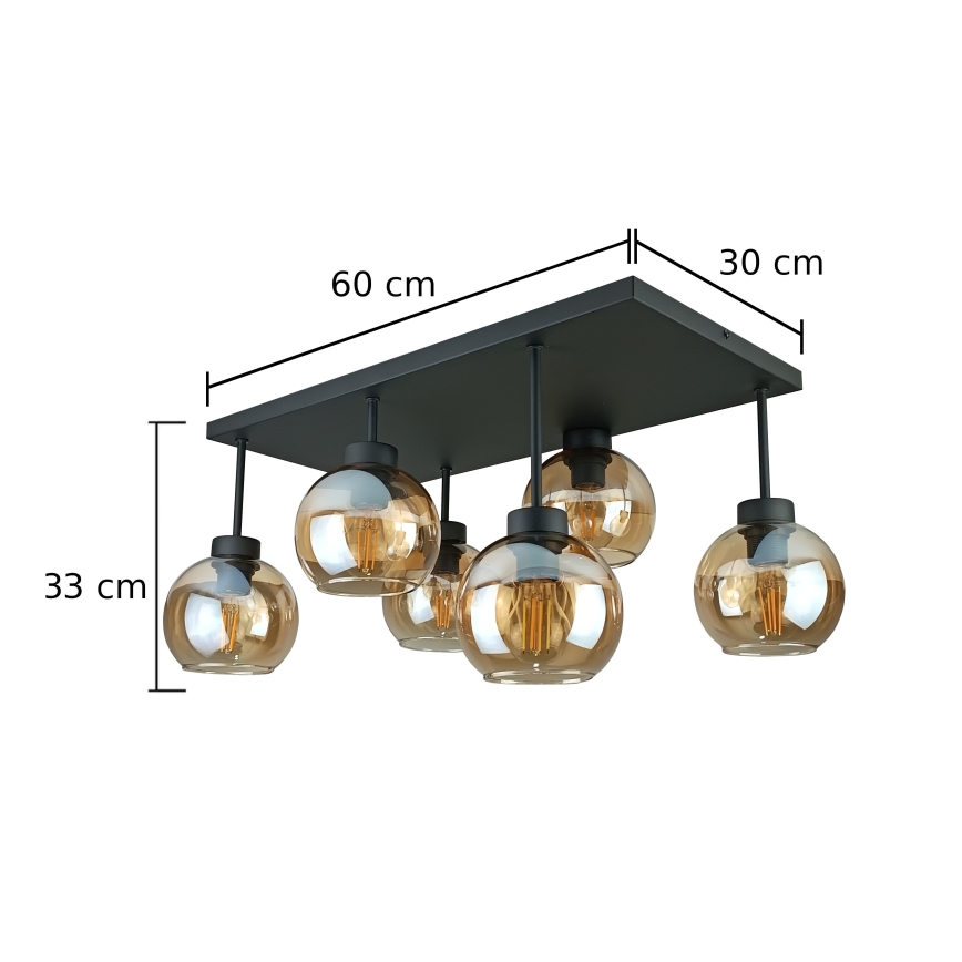 Virsapmetuma lustra NESSA 6xE27/60W/230V melna/dūmakains bēša