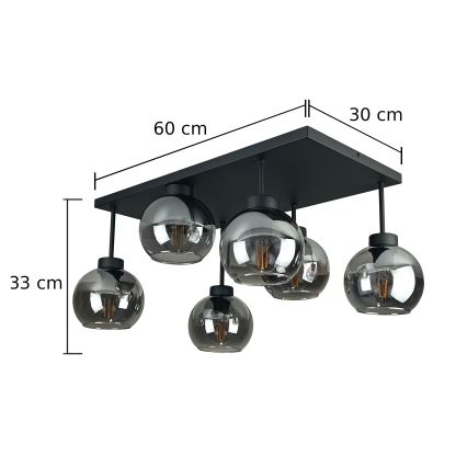 Virsapmetuma lustra NESSA 6xE27/60W/230V melna/dūmakains melna