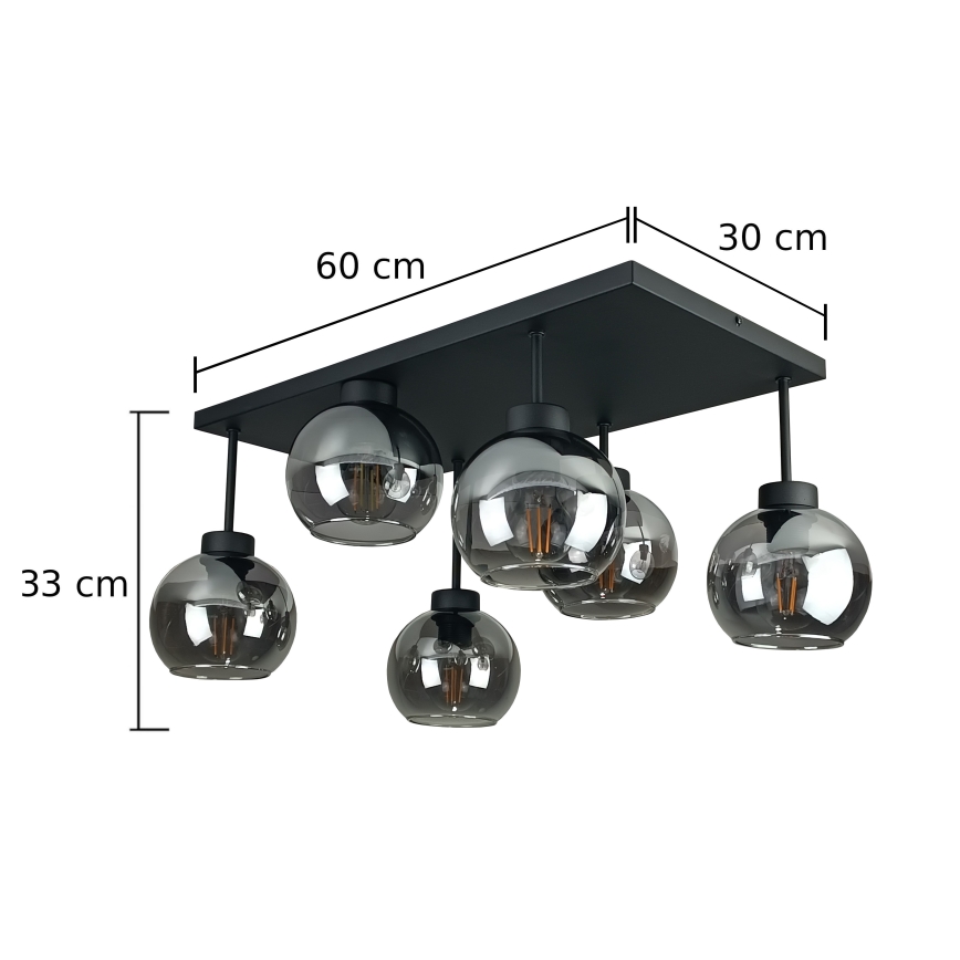 Virsapmetuma lustra NESSA 6xE27/60W/230V melna/dūmakains melna