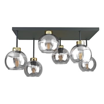 Virsapmetuma lustra NESSA 6xE27/60W/230V melna/zelta/caurspīdīga