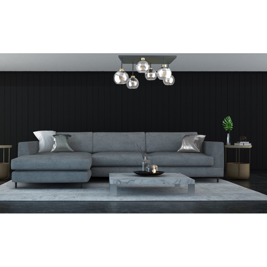 Virsapmetuma lustra NESSA 6xE27/60W/230V melna/zelta/caurspīdīga