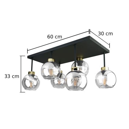 Virsapmetuma lustra NESSA 6xE27/60W/230V melna/zelta/caurspīdīga