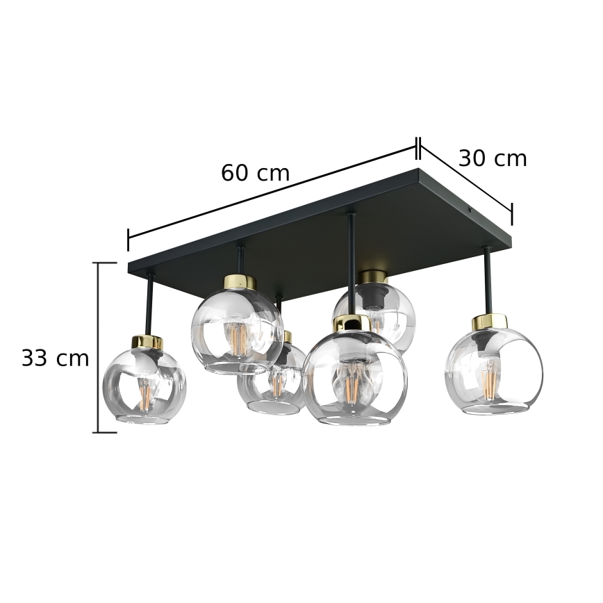 Virsapmetuma lustra NESSA 6xE27/60W/230V melna/zelta/caurspīdīga